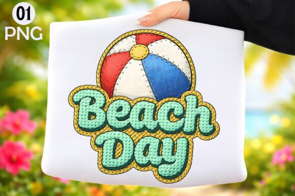 Beach Day PNG Summer Ball Embroidery PNG