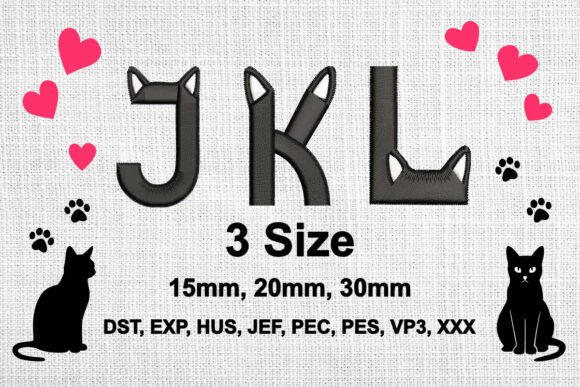 Cat Ears Embroidery Font Alphabet J K L – A Playful Touch for Boutique Apparel
