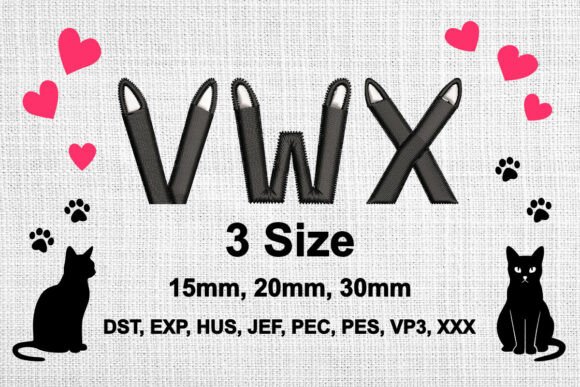 Cat Ears Embroidery Font Alphabet V W X – A Playful Touch for Personalized Gifts