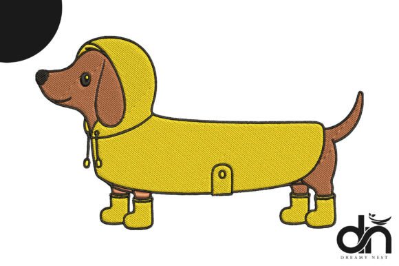 Cute Dachshund Raincoat Embroidery Design