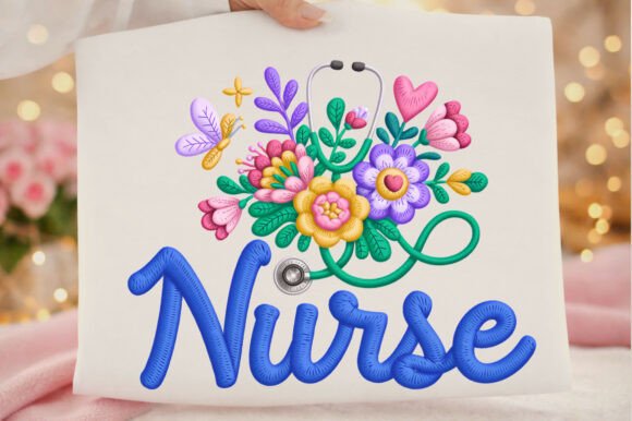 Cute Floral Nurse Faux Yarn Embroidery Design Review for Small Business Branding