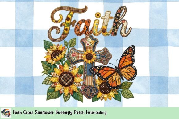 Faith Cross Sunflower Butterfly Patch Embroidery
