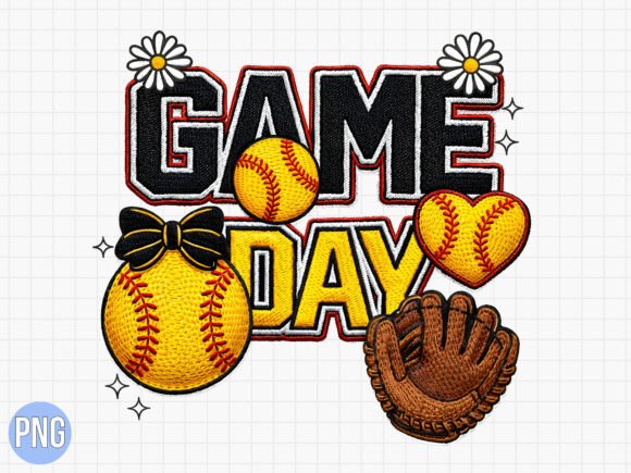 Game Day Softball Sports Embroidery PNG