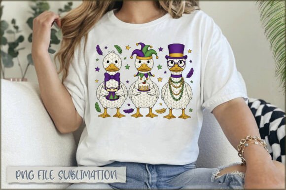 Mardi Gras Ducks Yarn Embroidery PNG